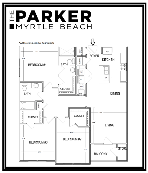 Three Bedroom Three Bath The Parker Myrtle Beach at The Parker Myrtle Beach, Myrtle Beach, SC